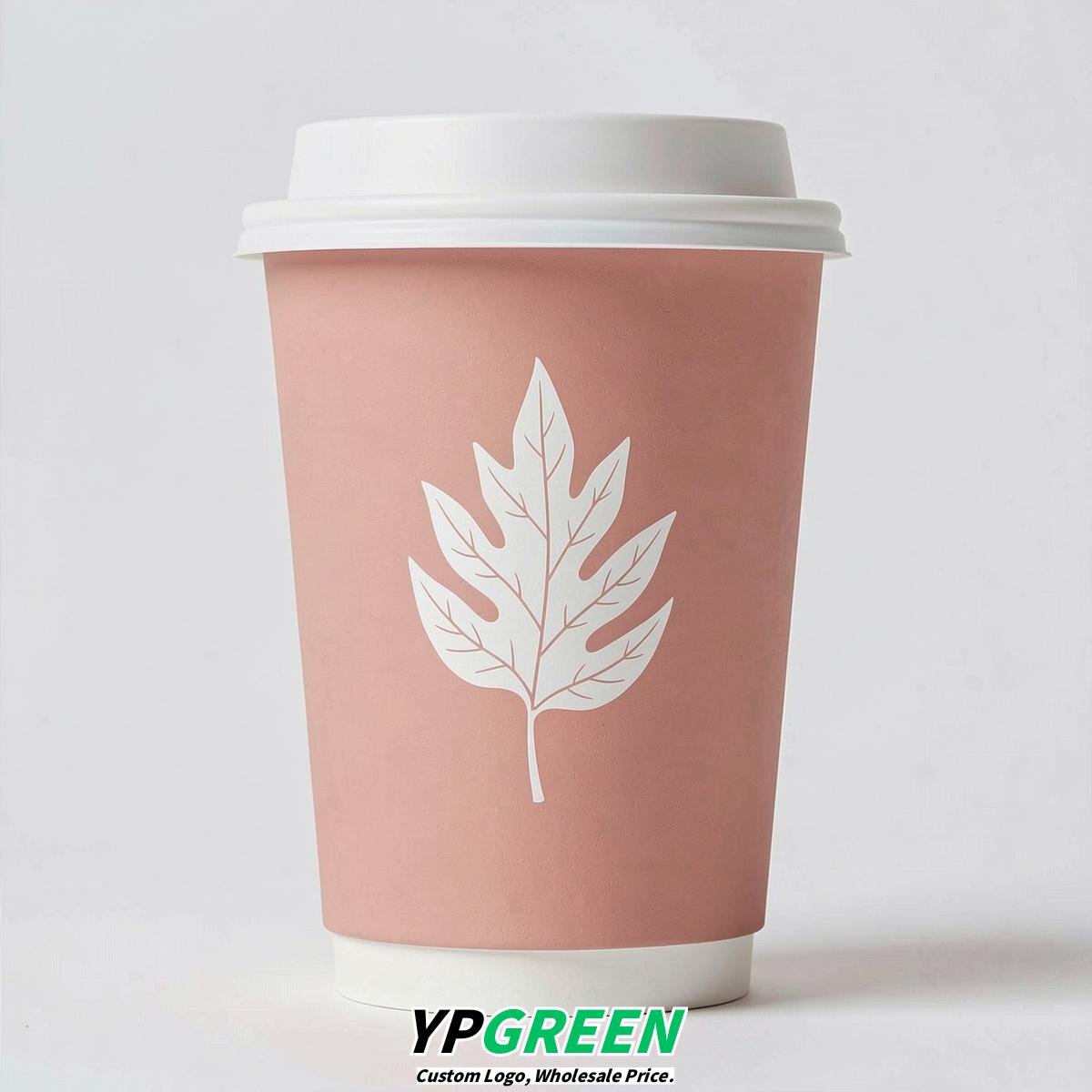Blush Leaves Paper Cups with Lids 8-24oz