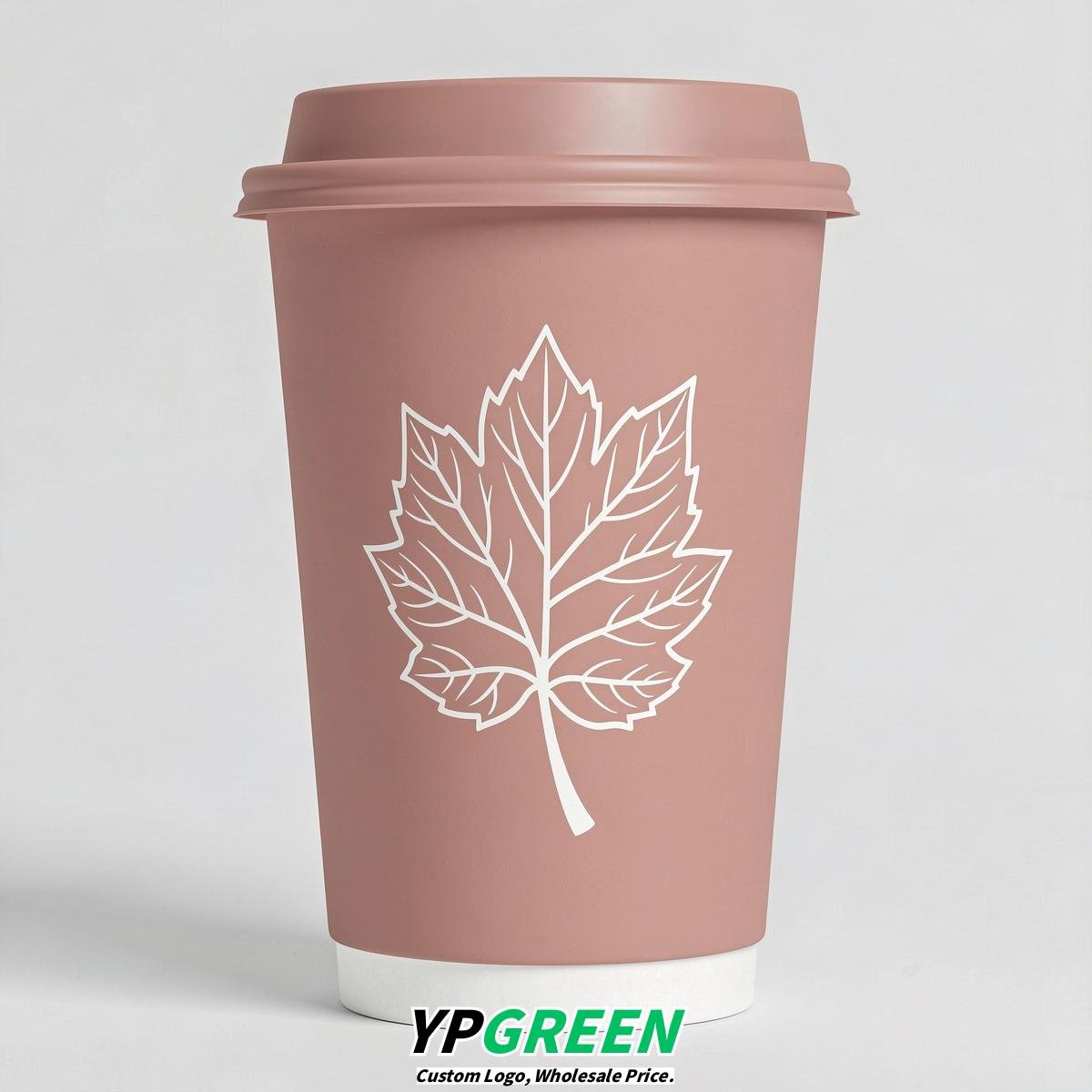 Blush Leaves Paper Cups with Lids 8-24oz
