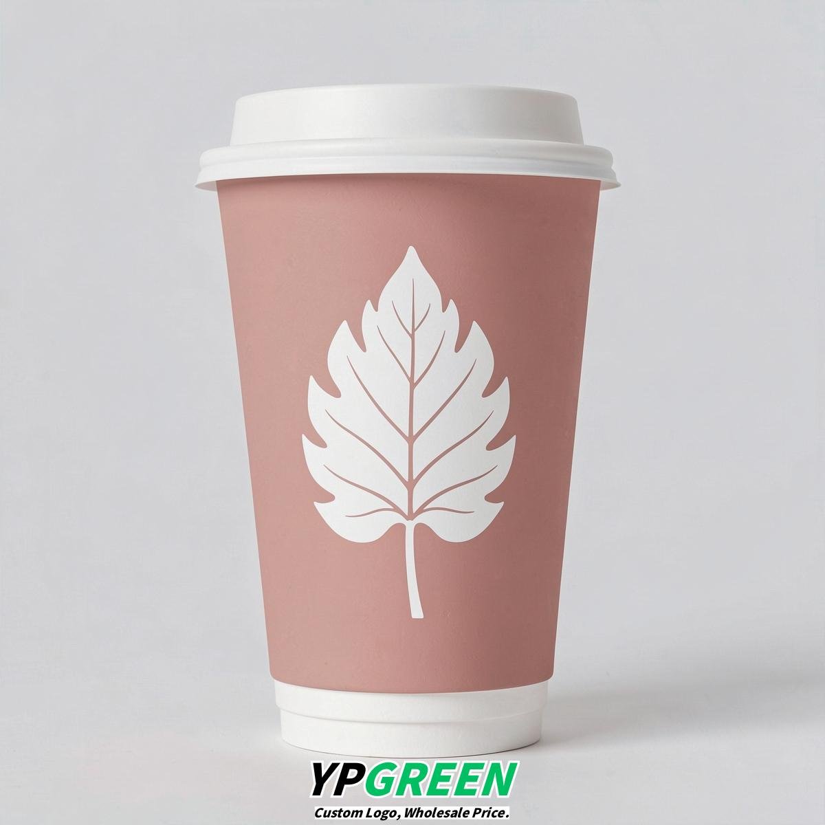 Blush Leaves Paper Cups with Lids 8-24oz