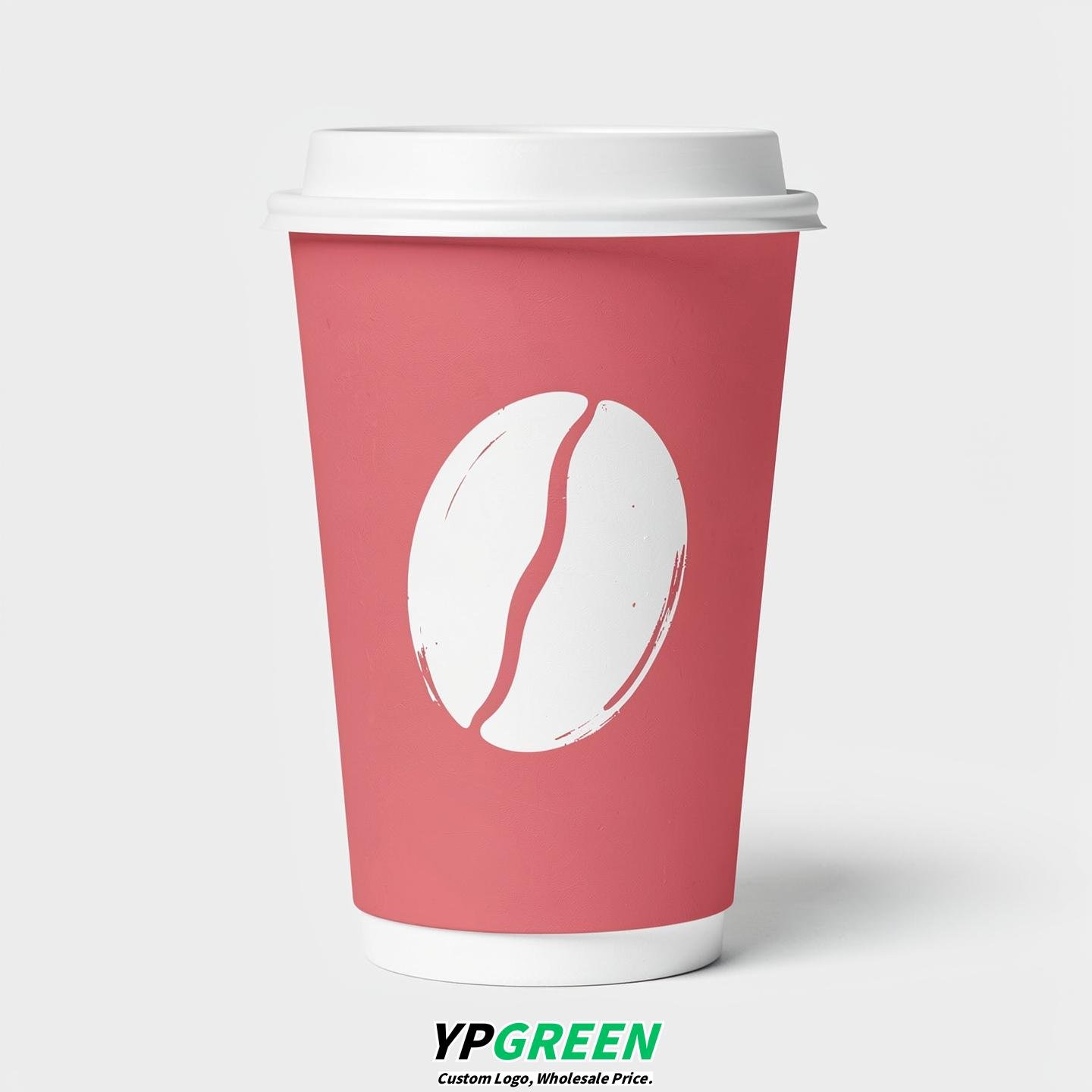 Blush Paper Cups with Coffee Bean Logo & Lids 8-24oz