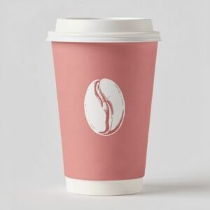 Blush Paper Cups with Coffee Bean Logo & Lids 8-24oz
