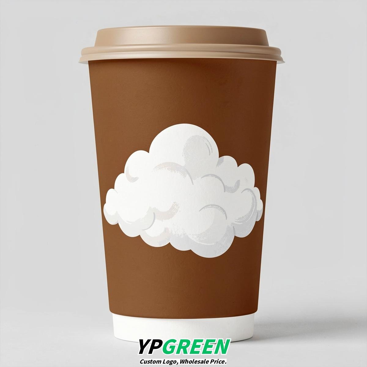 Bronze Paper Cups with Clouds Logo & Lids 8-24oz