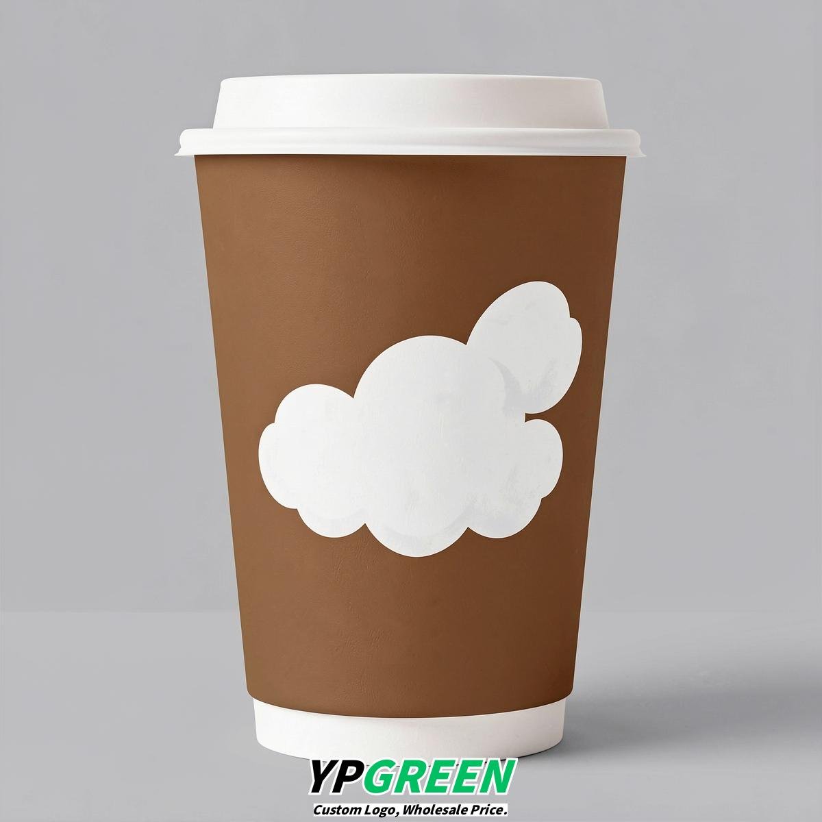 Bronze Paper Cups with Clouds Logo & Lids 8-24oz