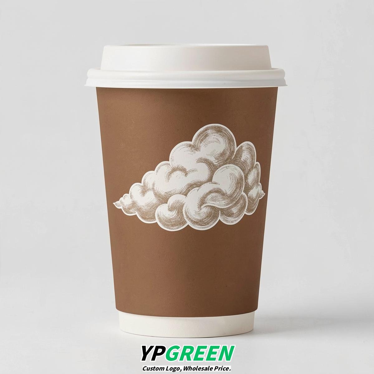 Bronze Paper Cups with Clouds Logo & Lids 8-24oz