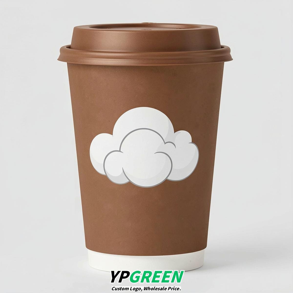 Bronze Paper Cups with Clouds Logo & Lids 8-24oz