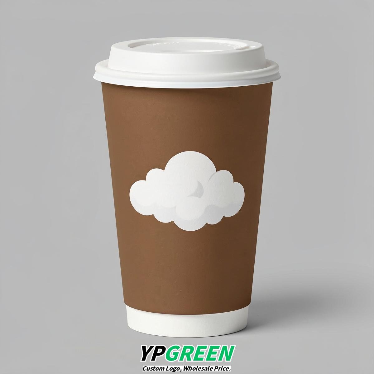 Bronze Paper Cups with Clouds Logo & Lids 8-24oz