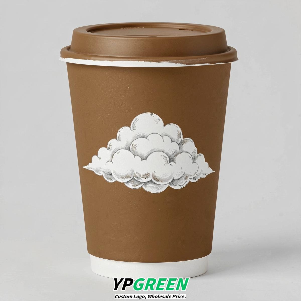 Bronze Paper Cups with Clouds Logo & Lids 8-24oz
