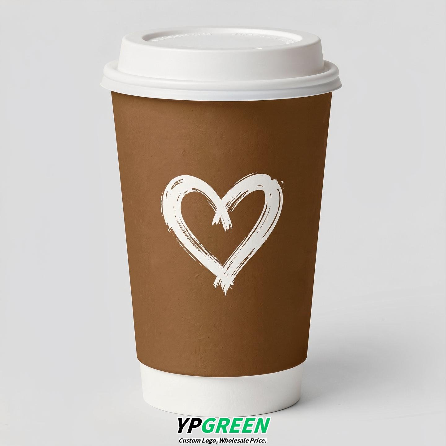 Bronze Heart Paper Cups with Lids 8-24oz