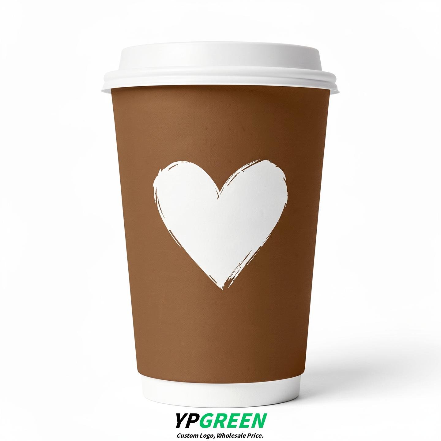 Bronze Heart Paper Cups with Lids 8-24oz