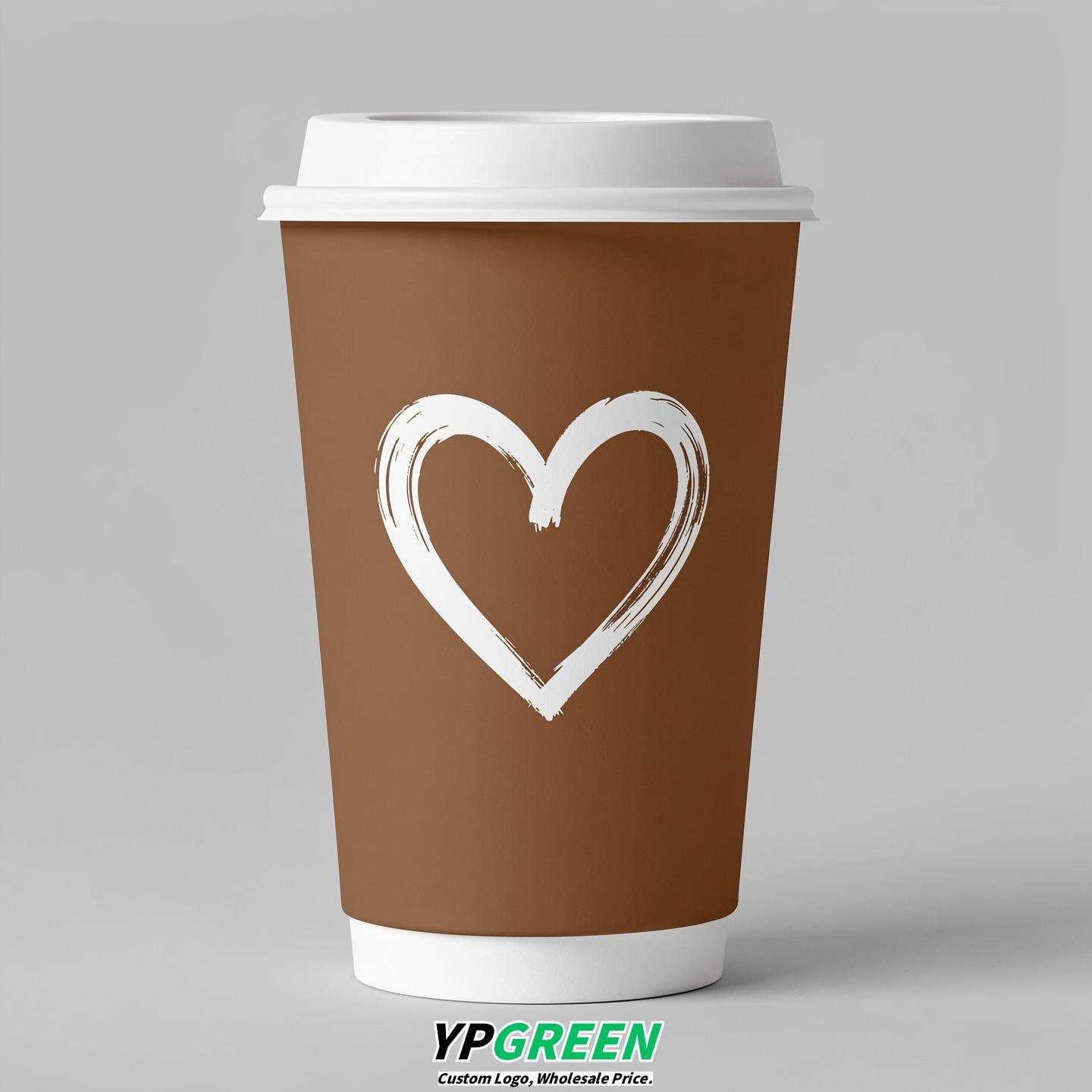 Bronze Heart Paper Cups with Lids 8-24oz