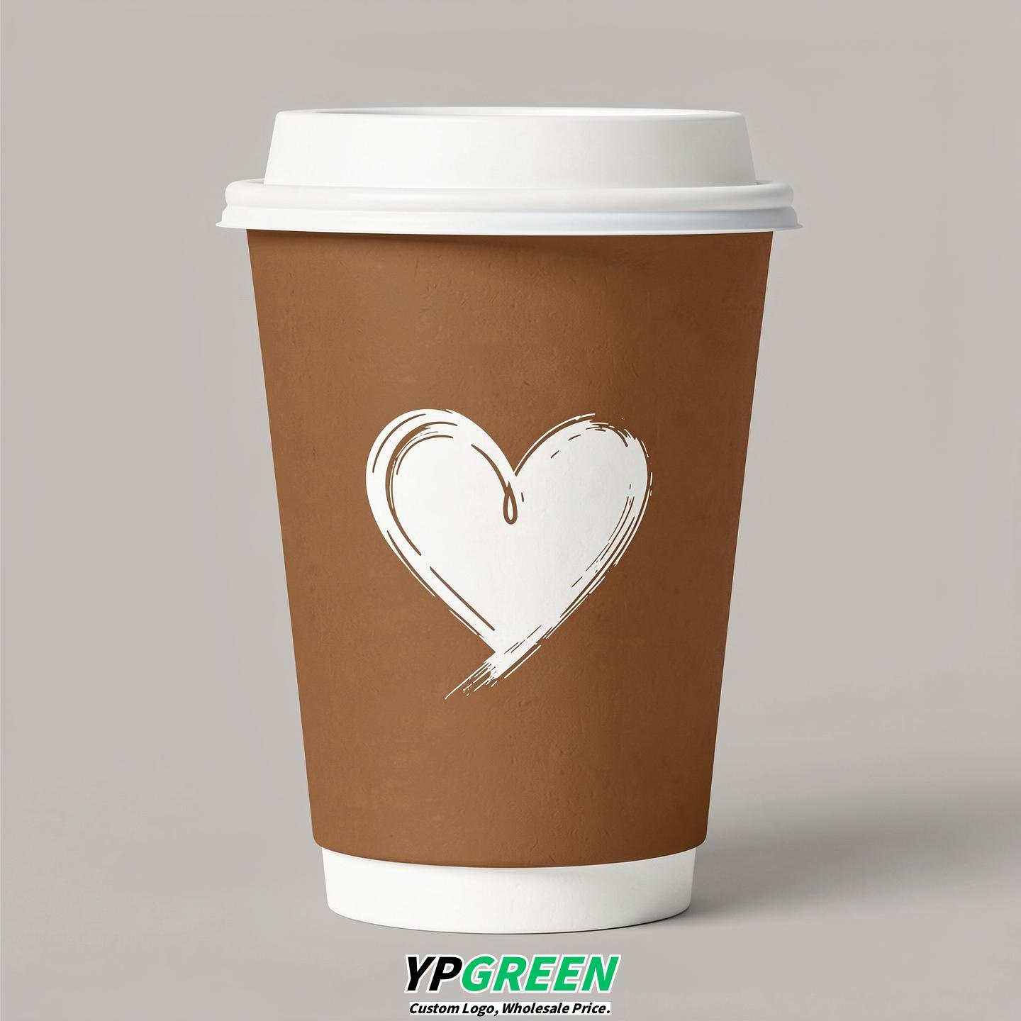 Bronze Heart Paper Cups with Lids 8-24oz