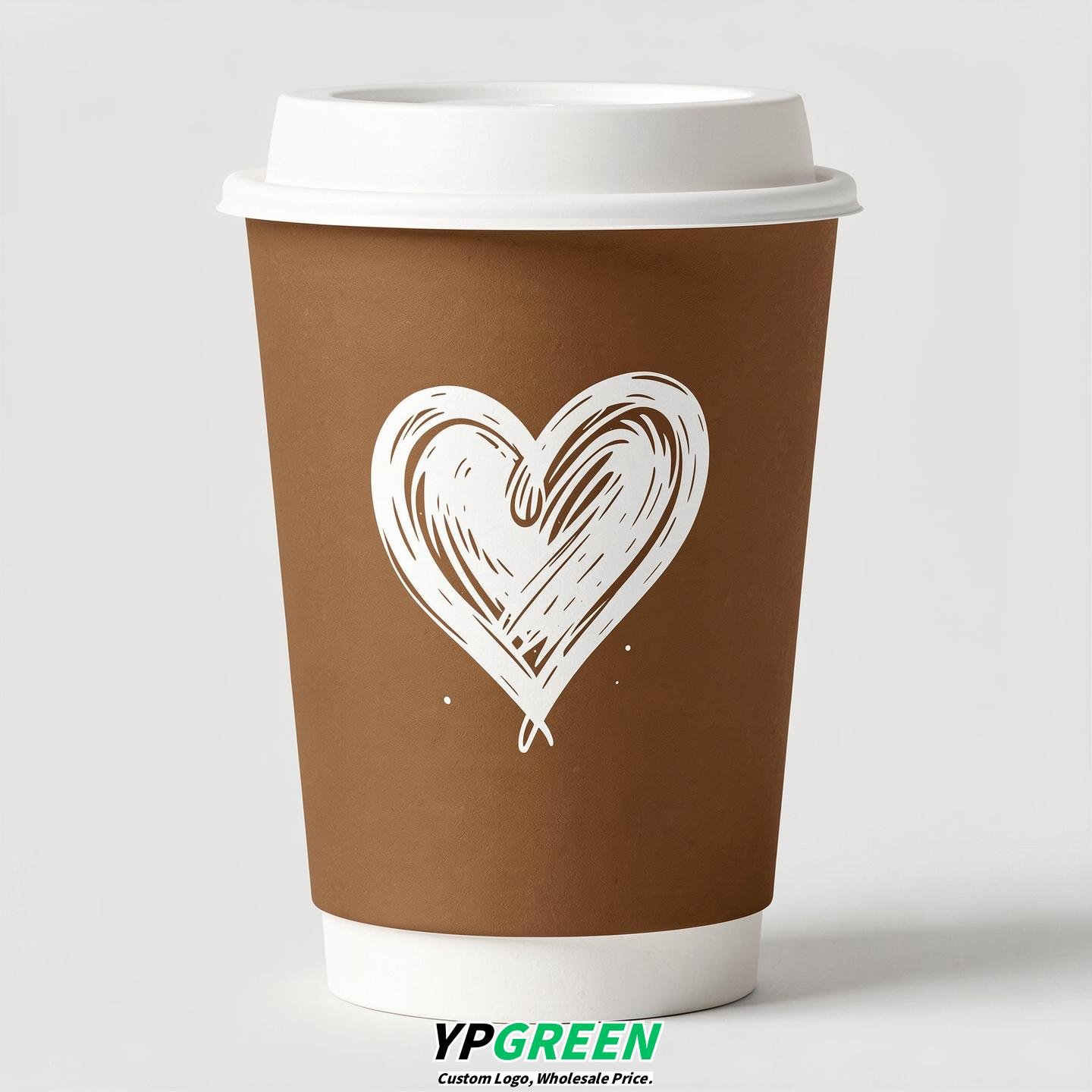 Bronze Heart Paper Cups with Lids 8-24oz