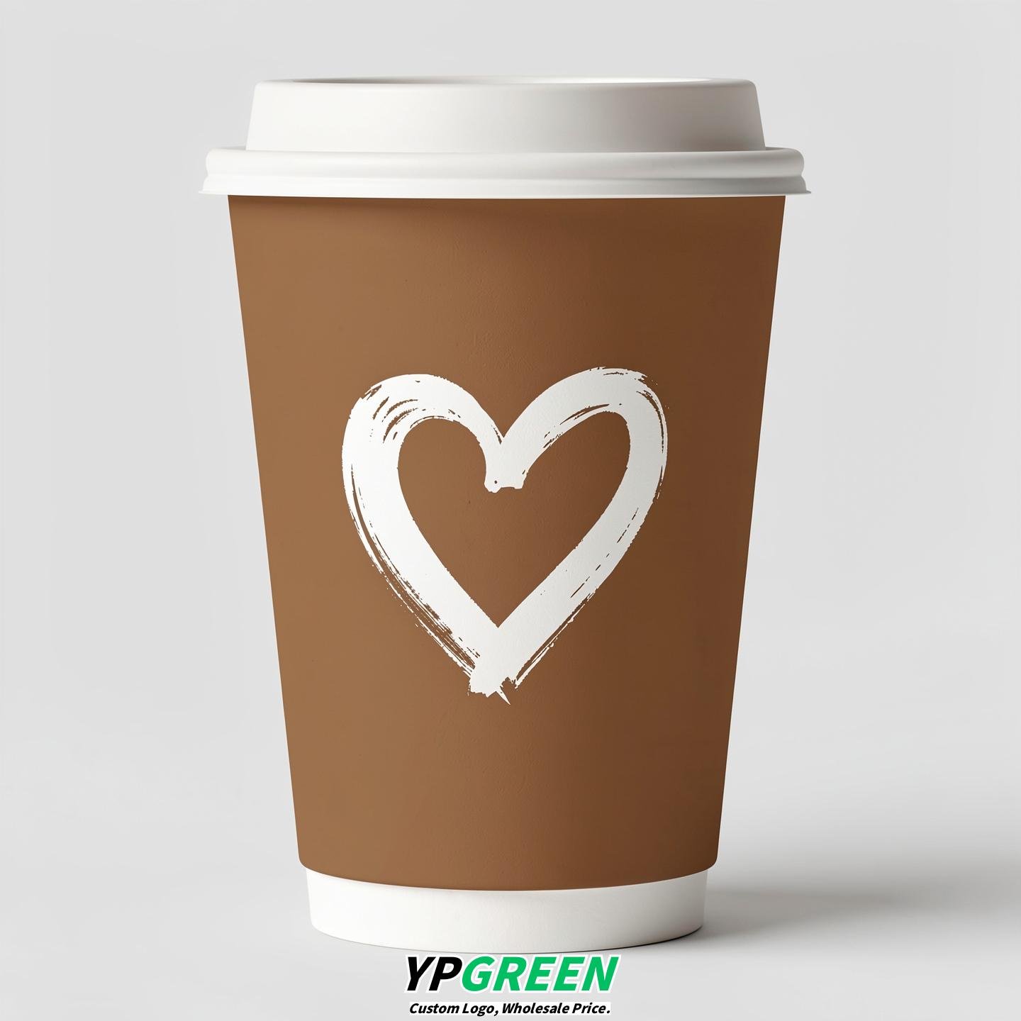 Bronze Heart Paper Cups with Lids 8-24oz