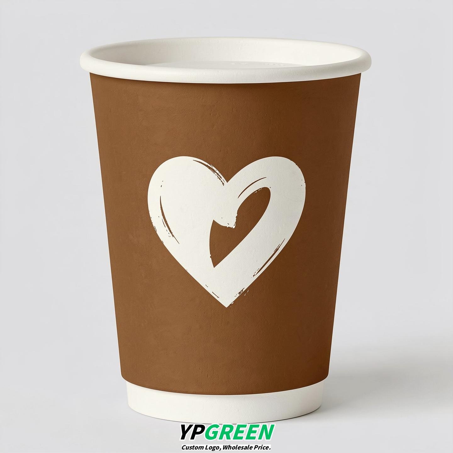 Bronze Heart Paper Cups with Lids 8-24oz