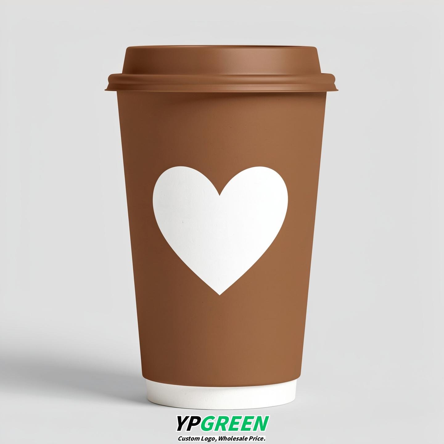 Bronze Heart Paper Cups with Lids 8-24oz