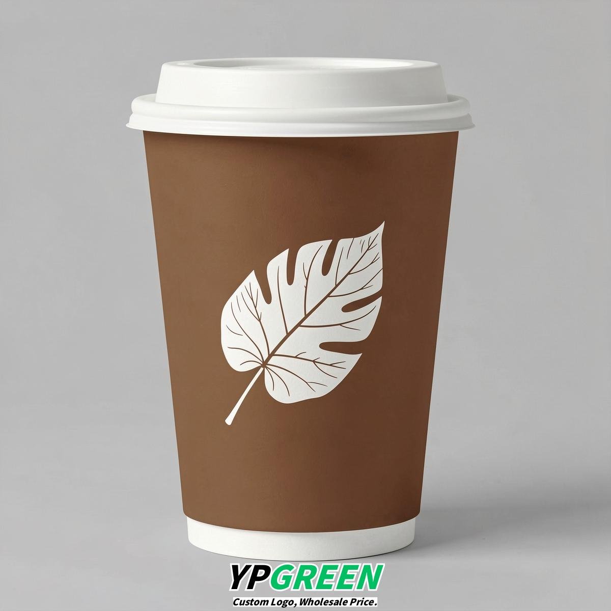 Bronze Leaves Paper Cups with Lids 8-24oz