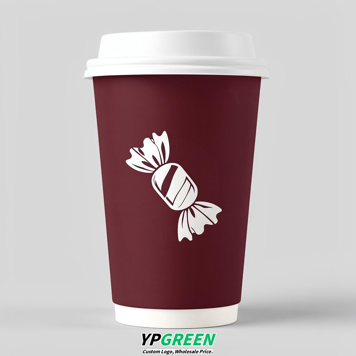 Burgundy Paper Cups with Candy Logo & Lids 8-24oz