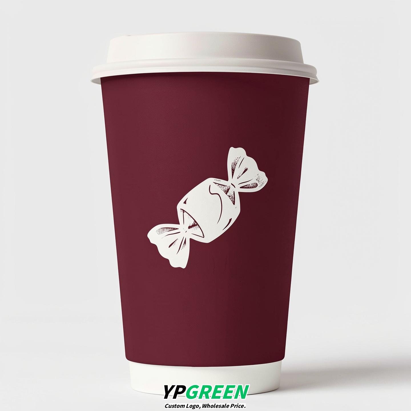 Burgundy Paper Cups with Candy Logo & Lids 8-24oz