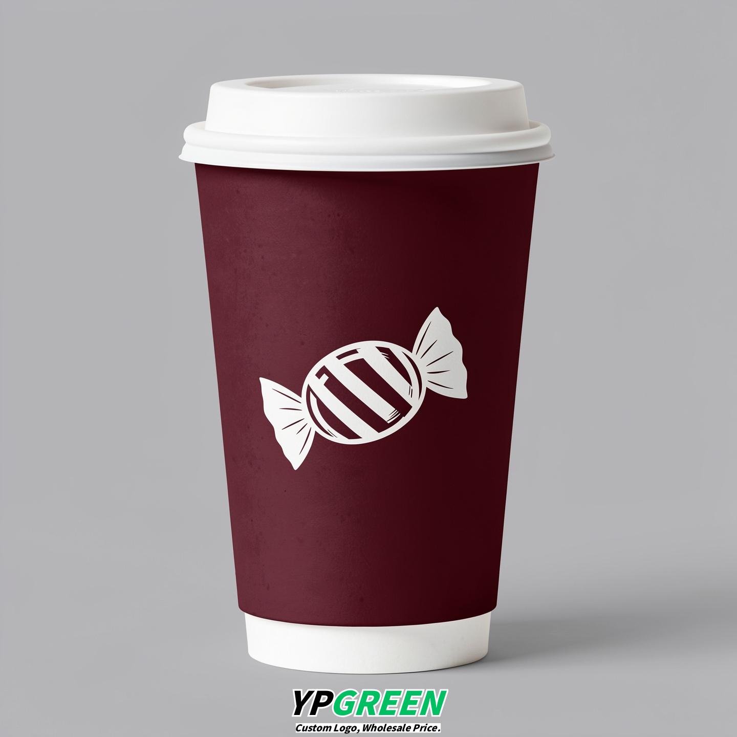 Burgundy Paper Cups with Candy Logo & Lids 8-24oz