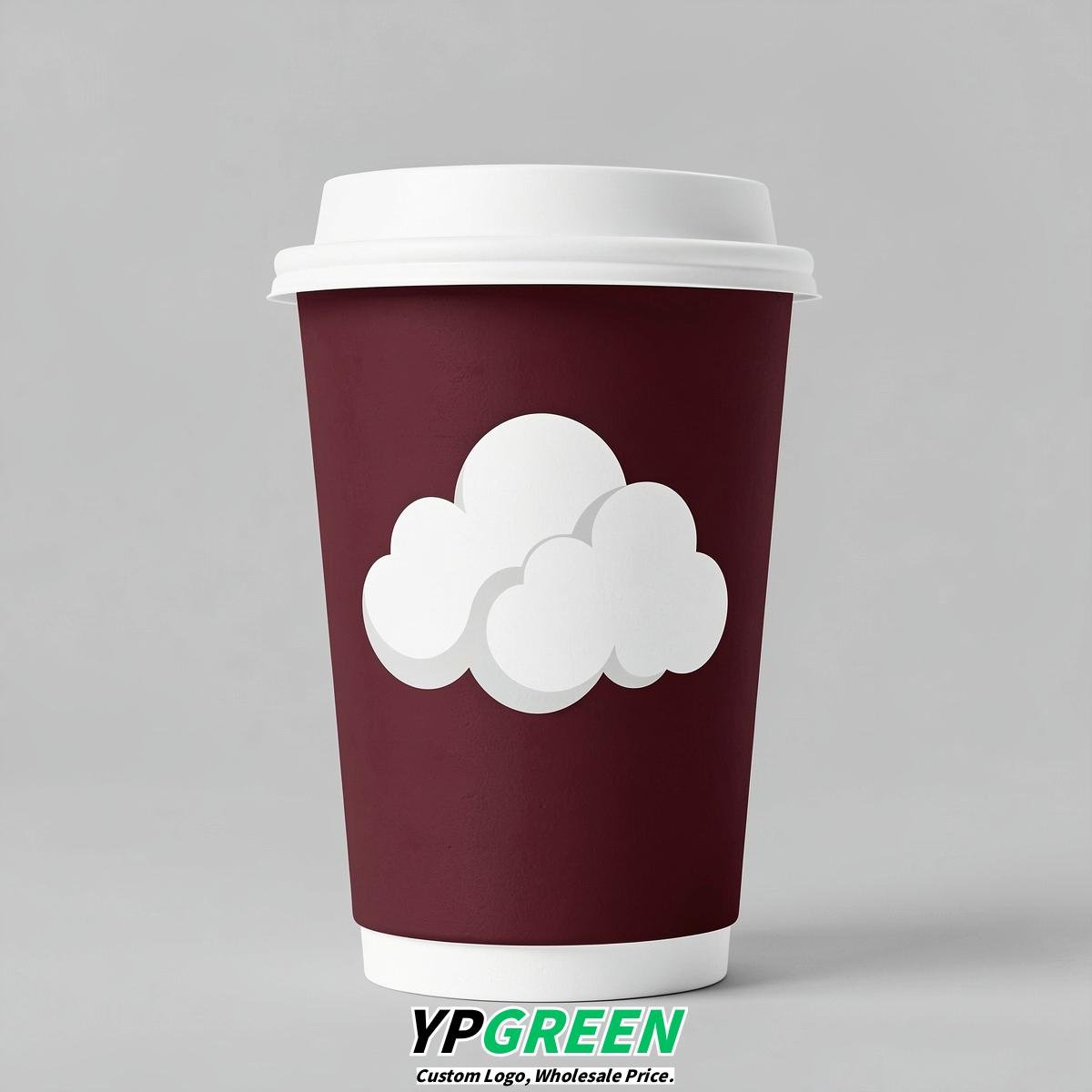 Burgundy Paper Cups with Clouds Logo & Lids 8-24oz