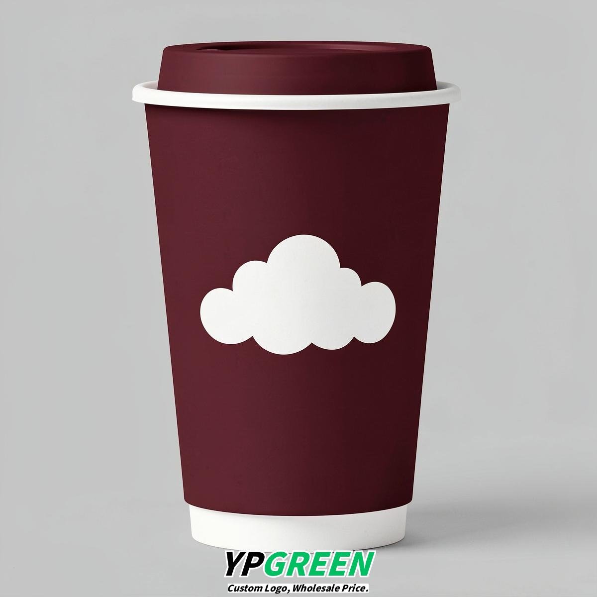 Burgundy Paper Cups with Clouds Logo & Lids 8-24oz