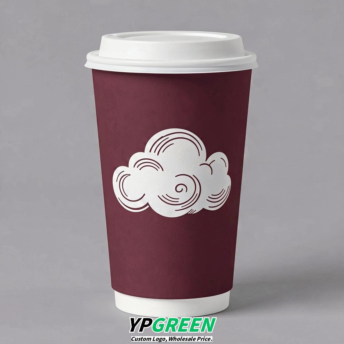 Burgundy Paper Cups with Clouds Logo & Lids 8-24oz