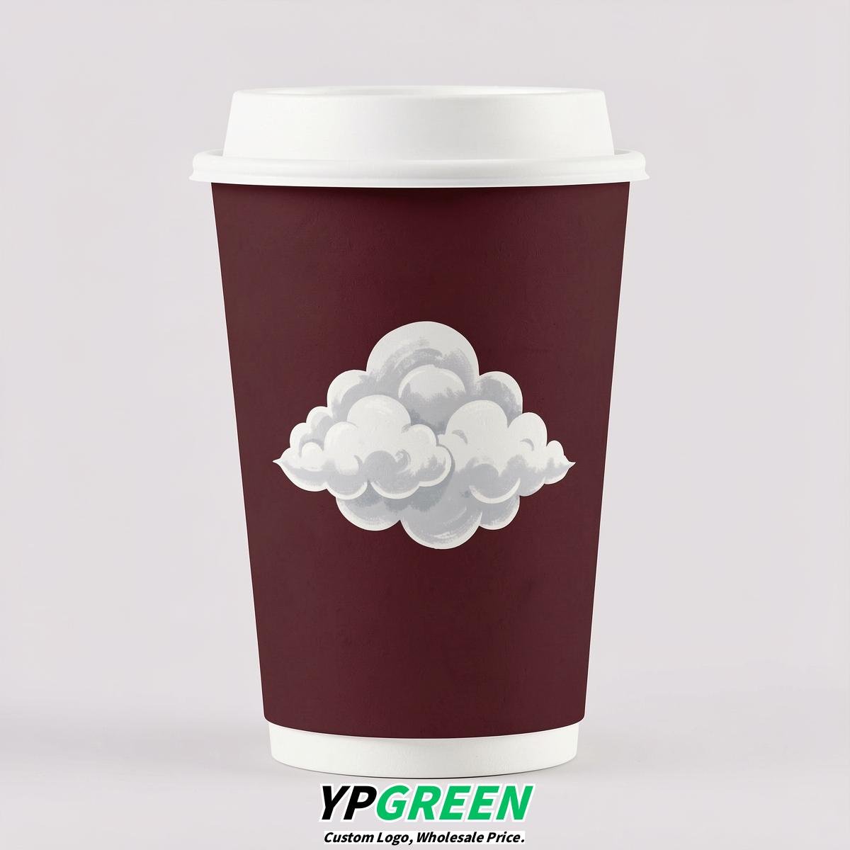 Burgundy Paper Cups with Clouds Logo & Lids 8-24oz