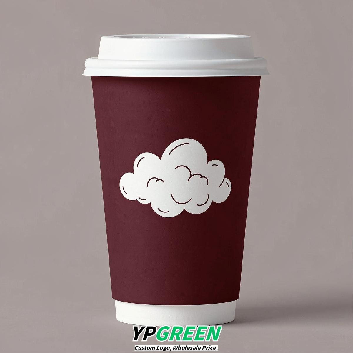 Burgundy Paper Cups with Clouds Logo & Lids 8-24oz