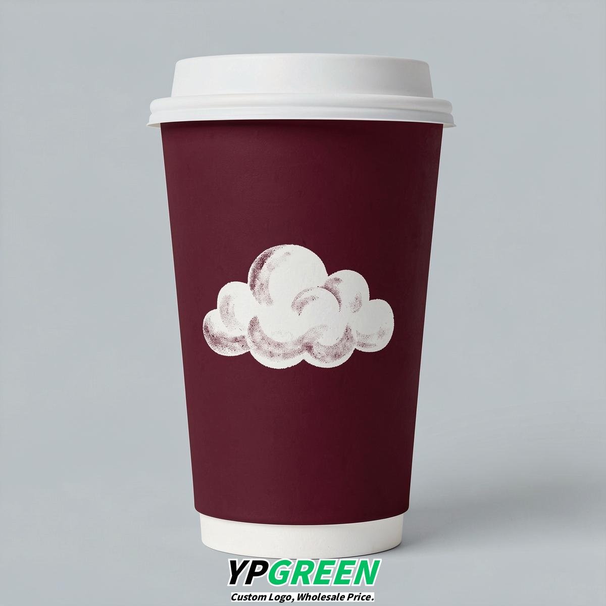 Burgundy Paper Cups with Clouds Logo & Lids 8-24oz