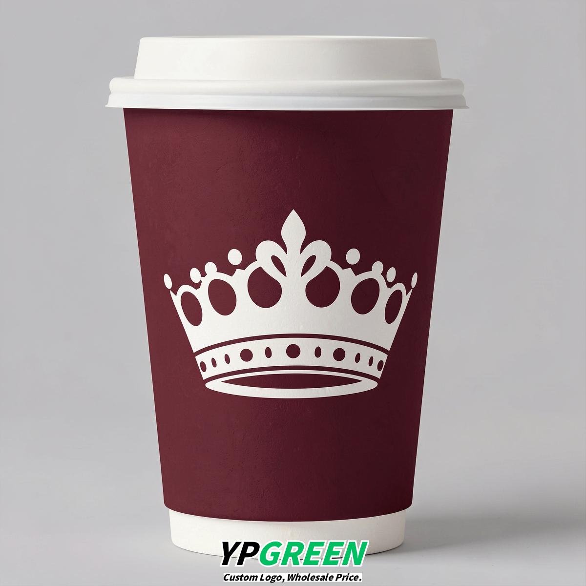 Burgundy Paper Cups with Crown Design 8-24oz