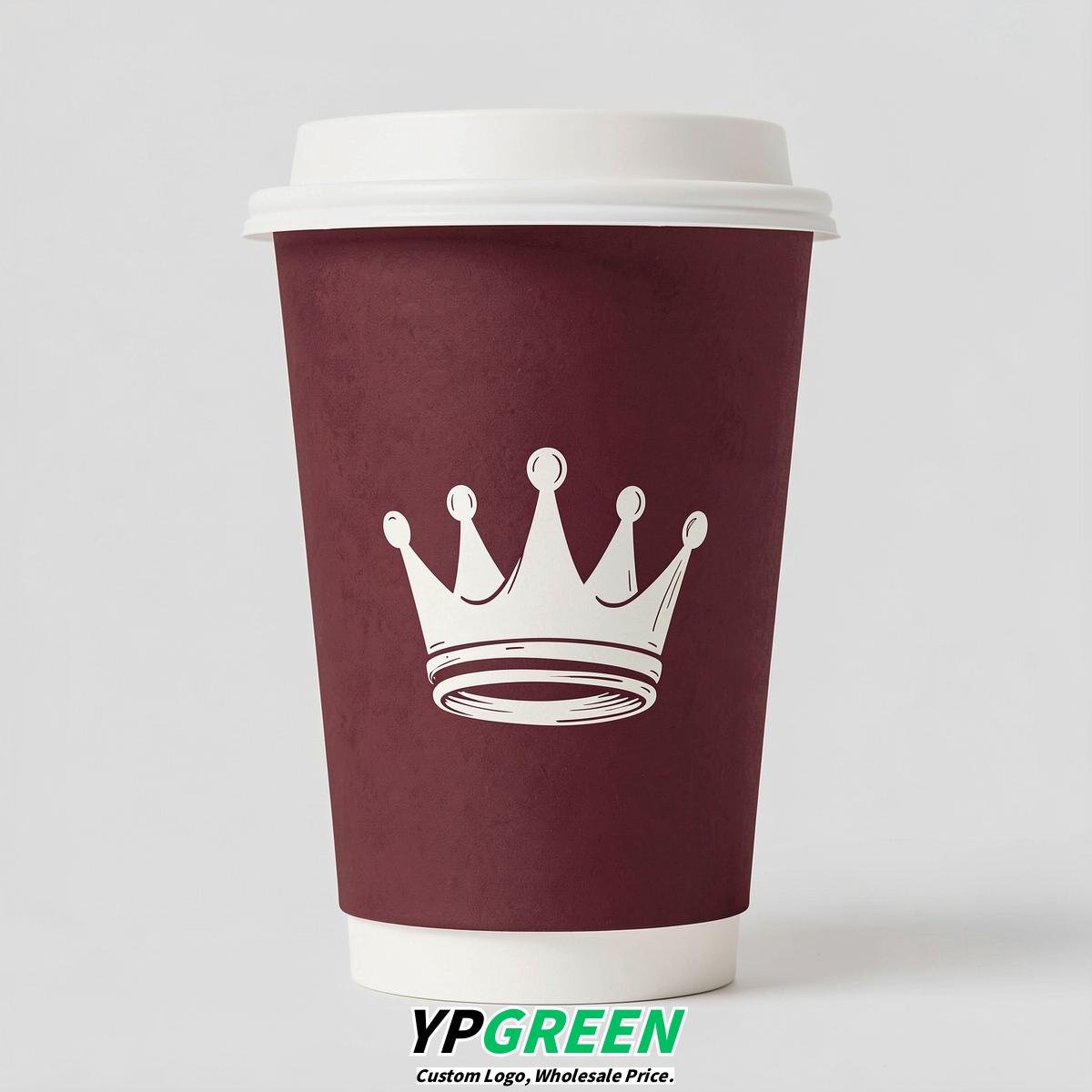 Burgundy Paper Cups with Crown Design 8-24oz