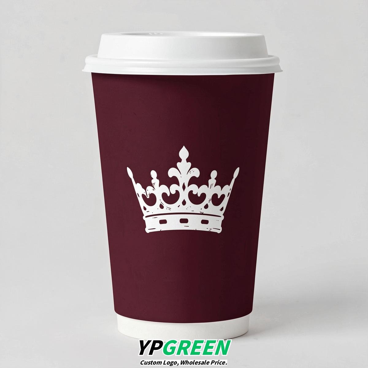 Burgundy Paper Cups with Crown Design 8-24oz