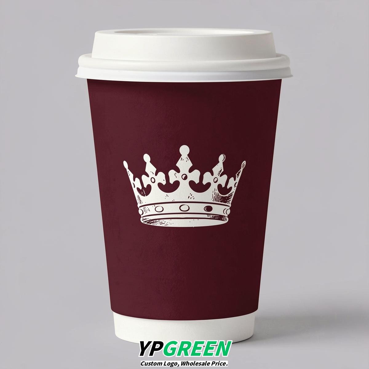 Burgundy Paper Cups with Crown Design 8-24oz
