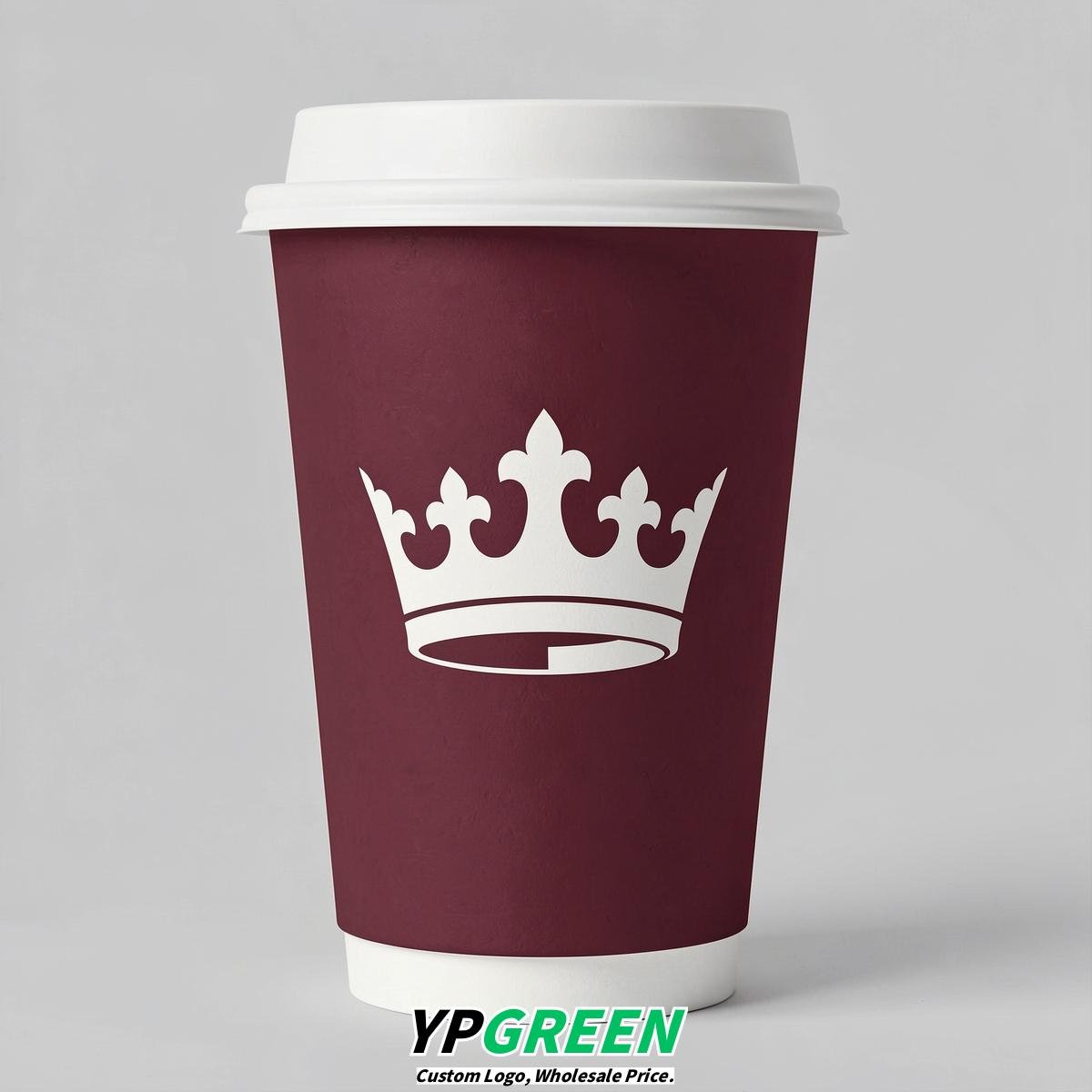 Burgundy Paper Cups with Crown Design 8-24oz
