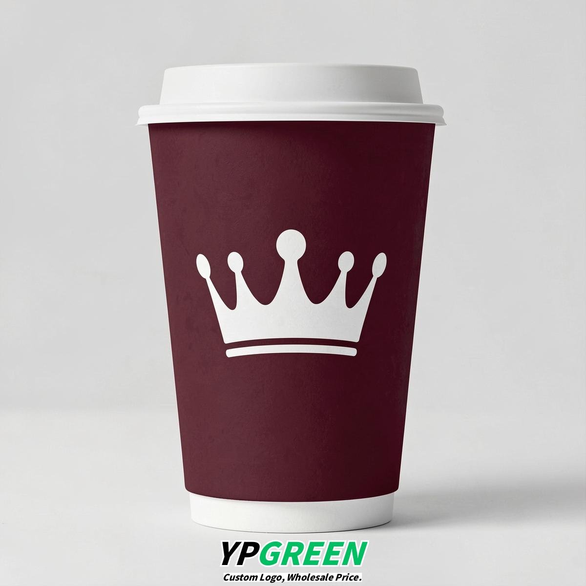 Burgundy Paper Cups with Crown Design 8-24oz