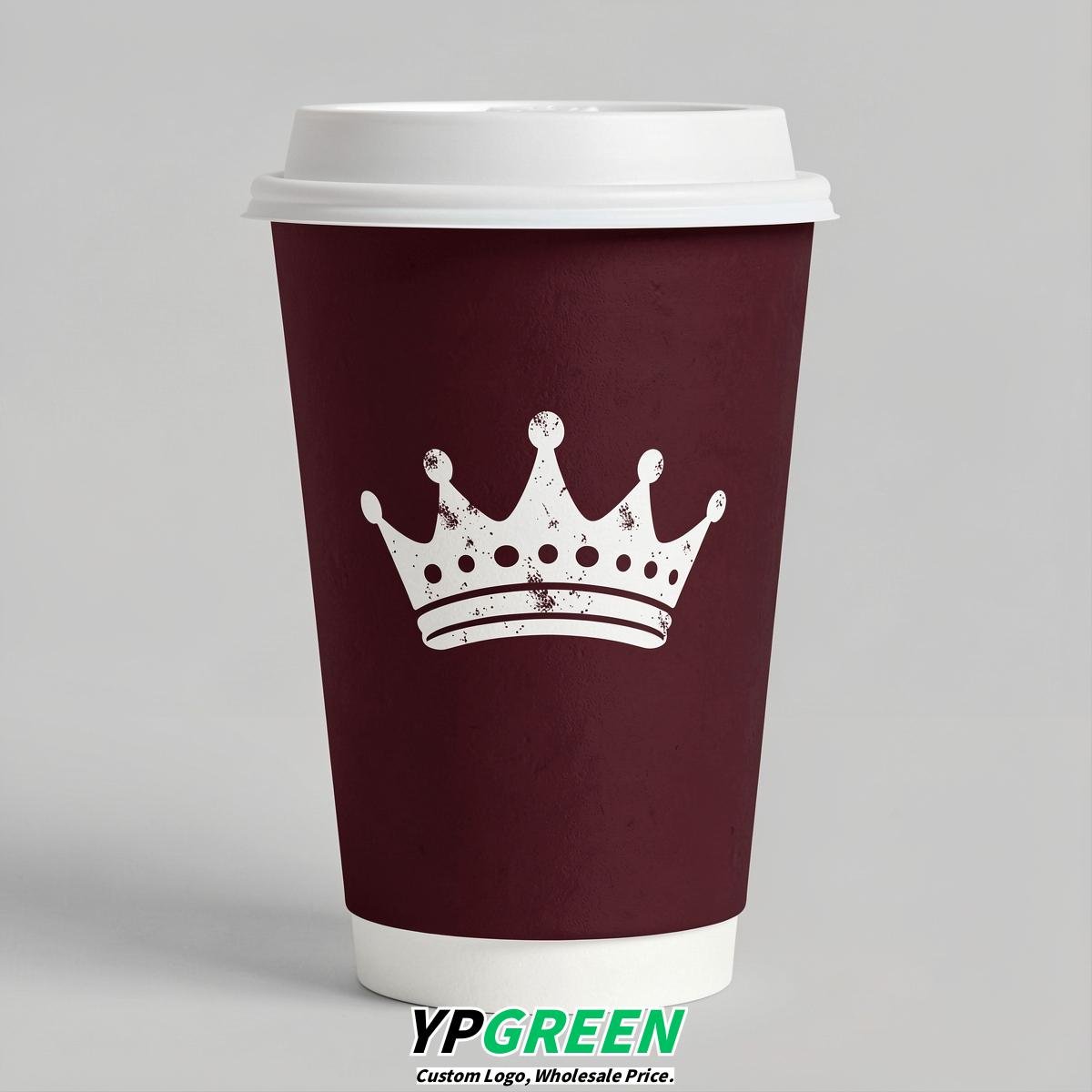 Burgundy Paper Cups with Crown Design 8-24oz