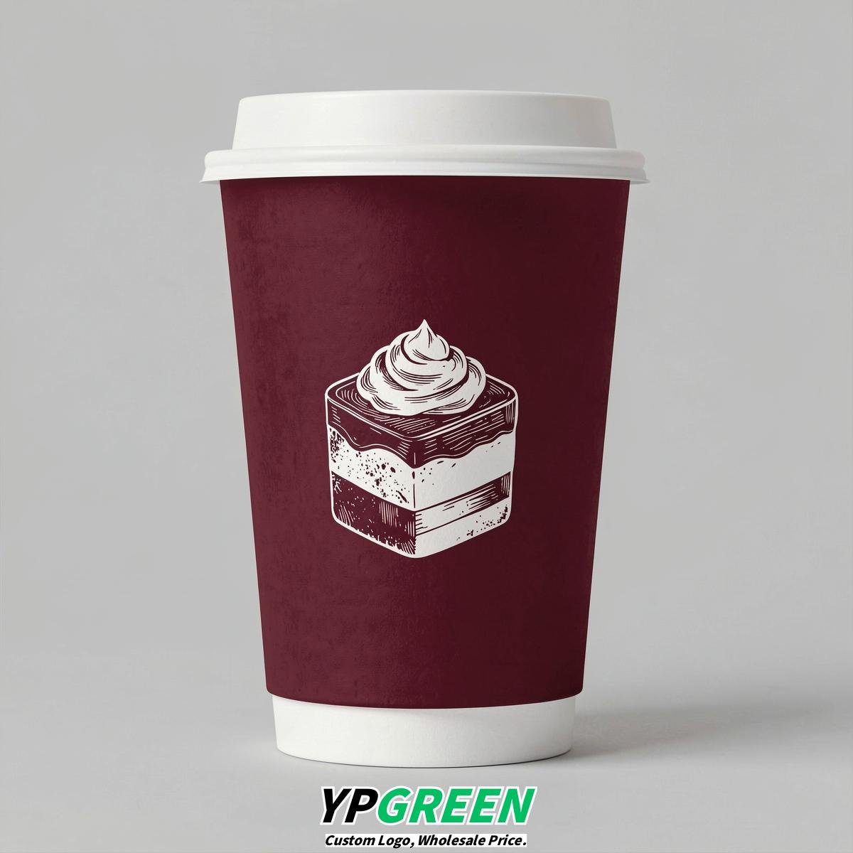 Burgundy Paper Cups with Desserts Design 8-24oz