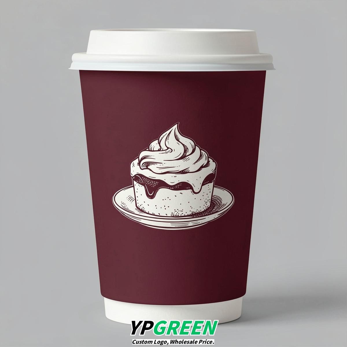 Burgundy Paper Cups with Desserts Design 8-24oz