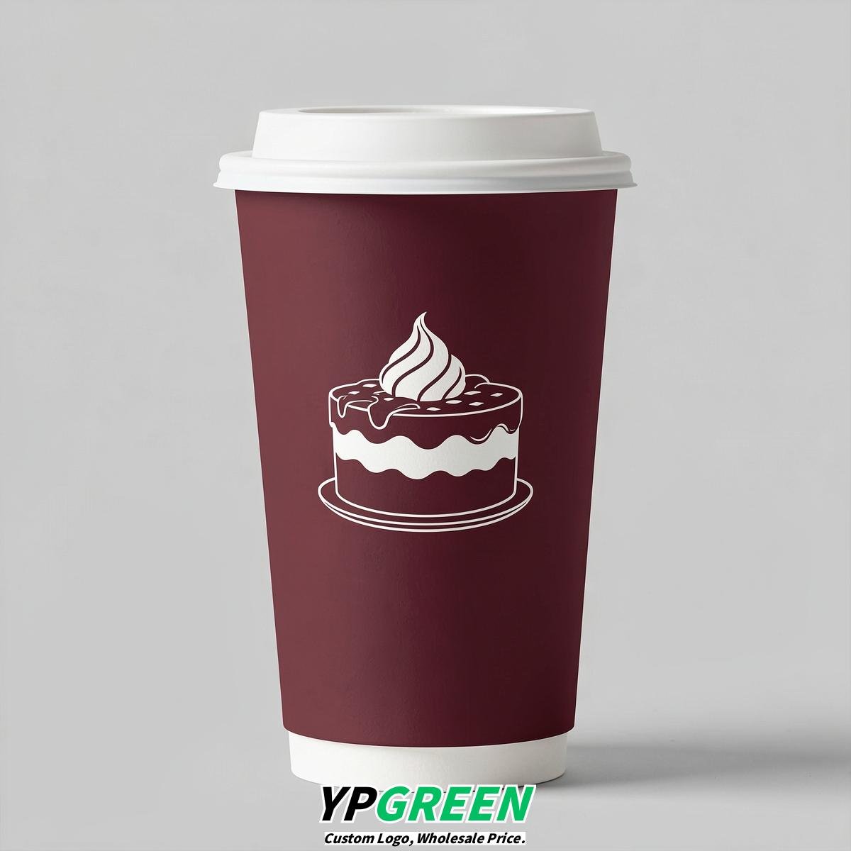 Burgundy Paper Cups with Desserts Design 8-24oz