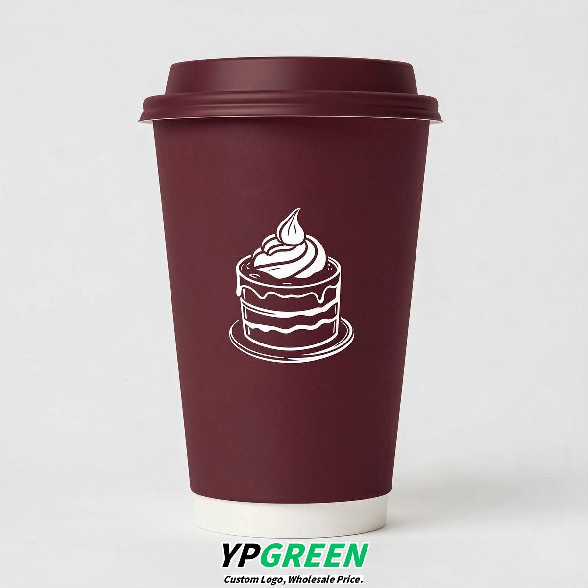 Burgundy Paper Cups with Desserts Design 8-24oz