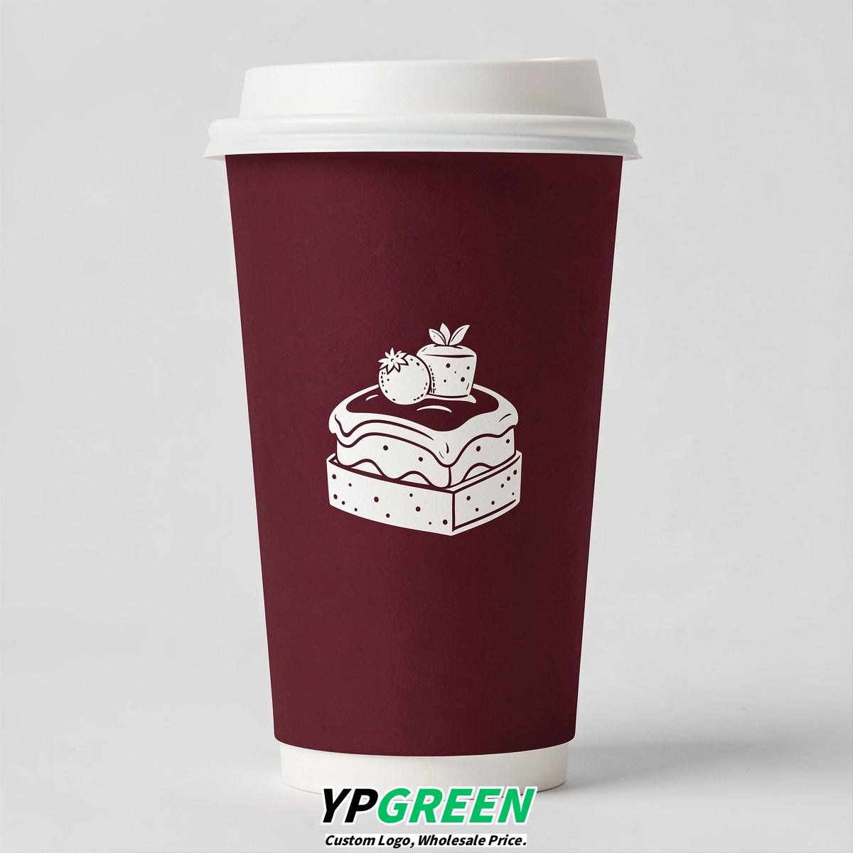 Burgundy Paper Cups with Desserts Design 8-24oz