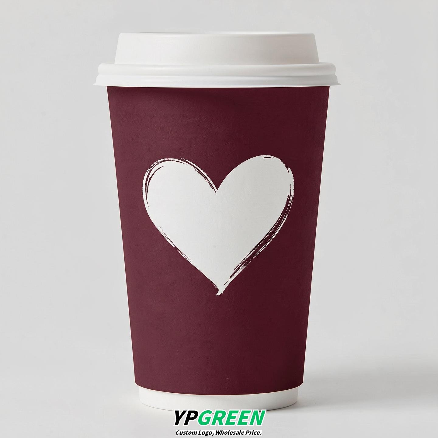 Burgundy Heart Paper Cups with Lids 8-24oz