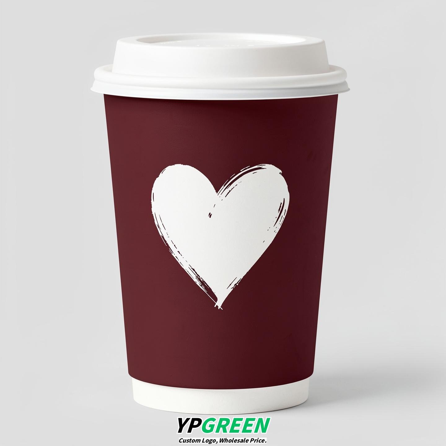 Burgundy Heart Paper Cups with Lids 8-24oz