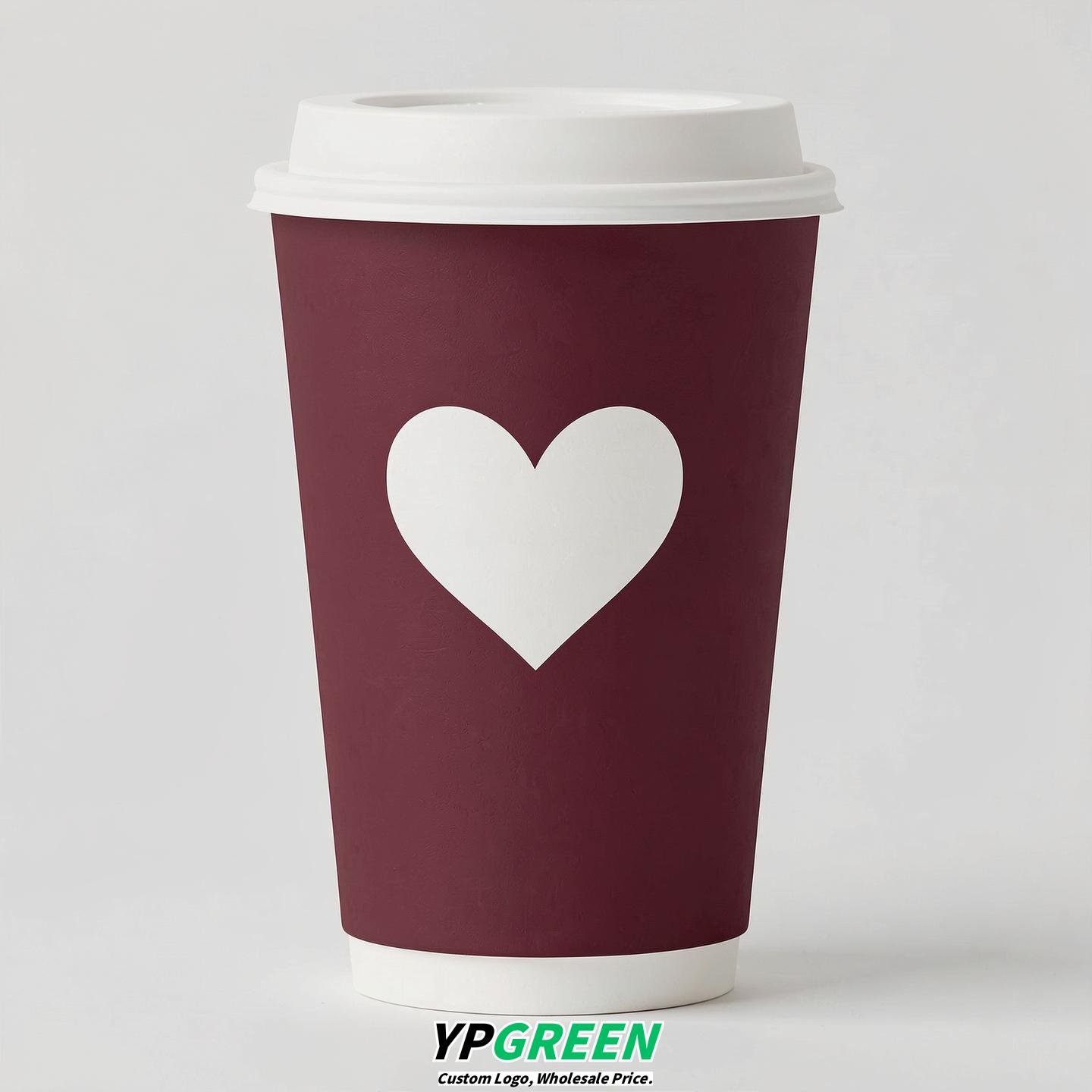 Burgundy Heart Paper Cups with Lids 8-24oz