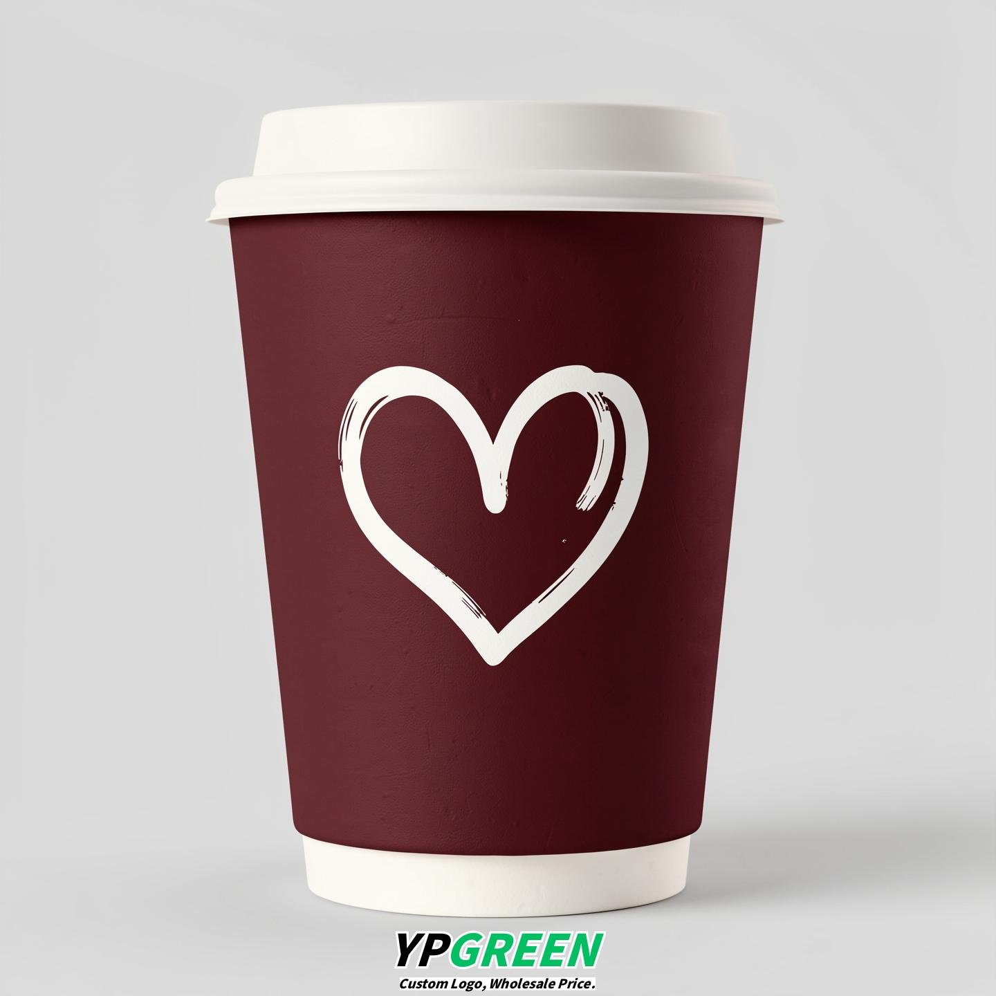 Burgundy Heart Paper Cups with Lids 8-24oz