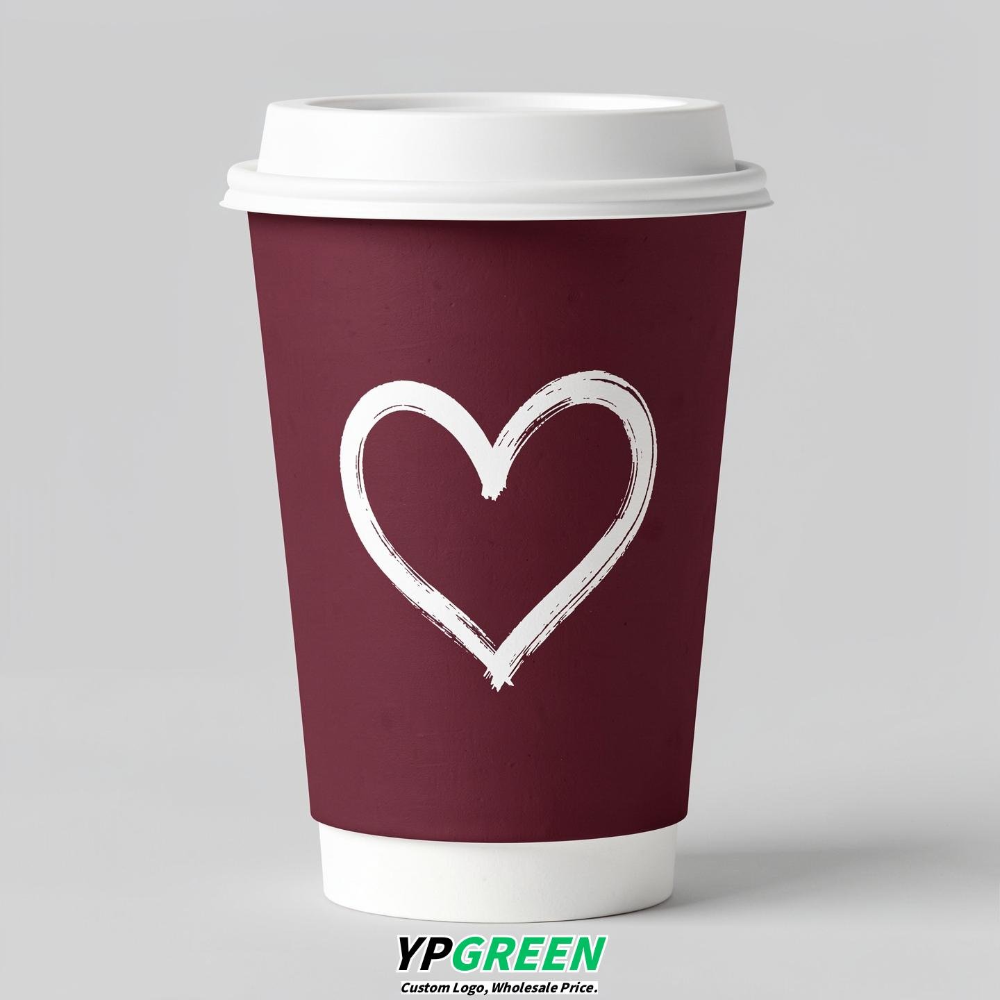 Burgundy Heart Paper Cups with Lids 8-24oz