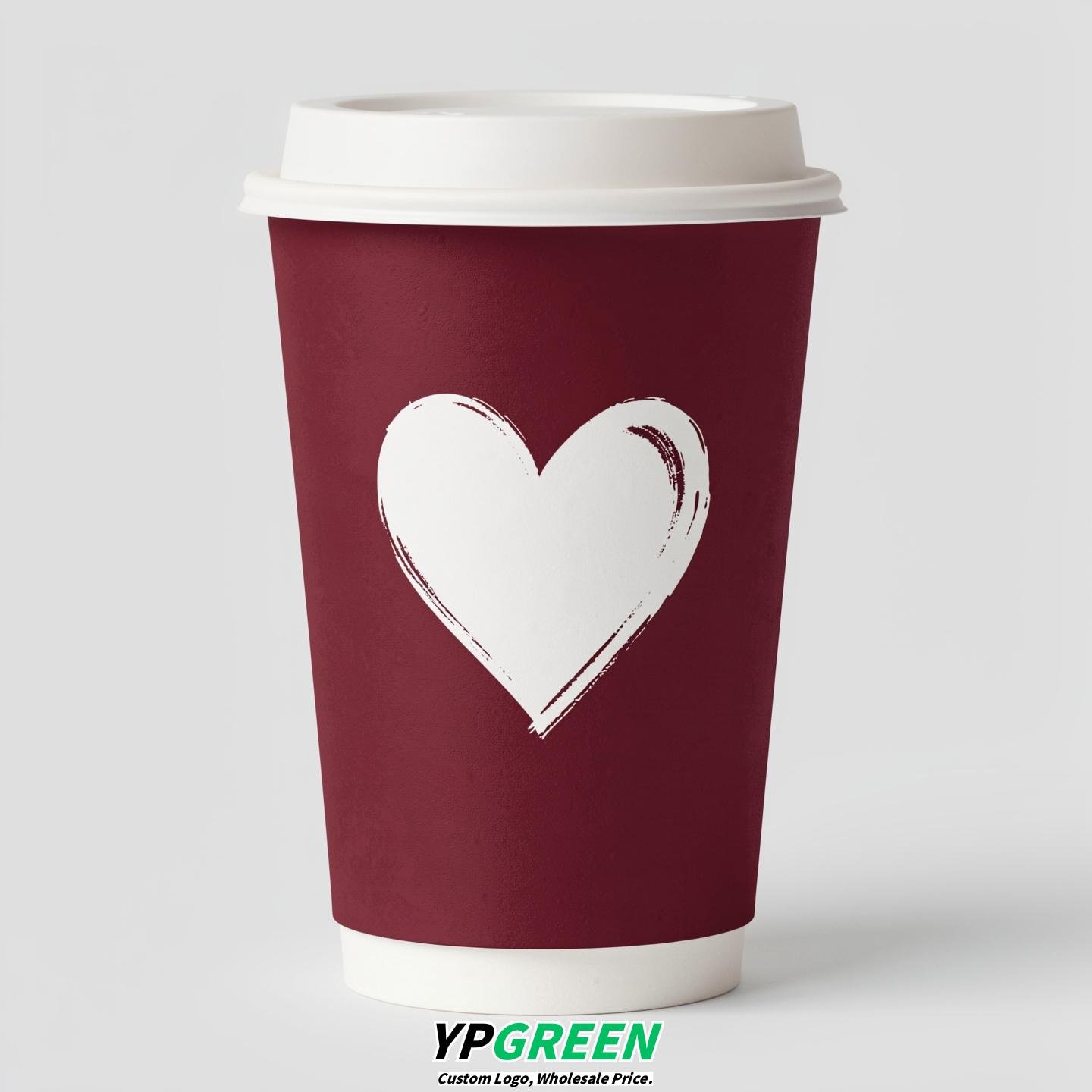 Burgundy Heart Paper Cups with Lids 8-24oz
