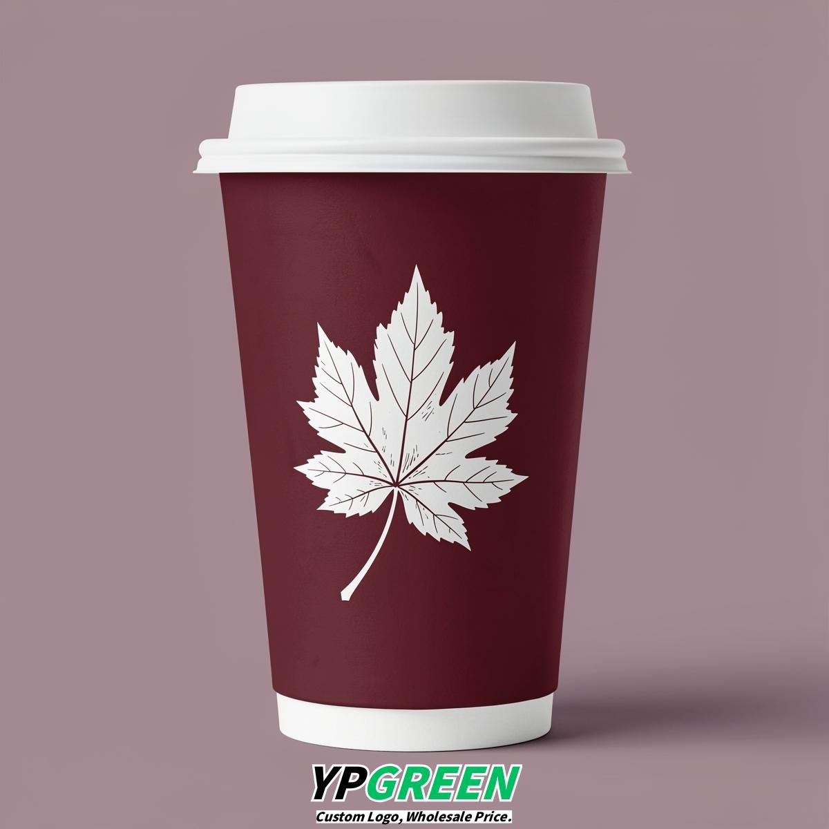 Burgundy Leaves Paper Cups with Lids 8-24oz