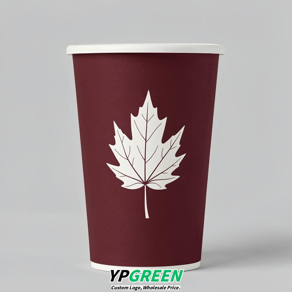 Burgundy Leaves Paper Cups with Lids 8-24oz
