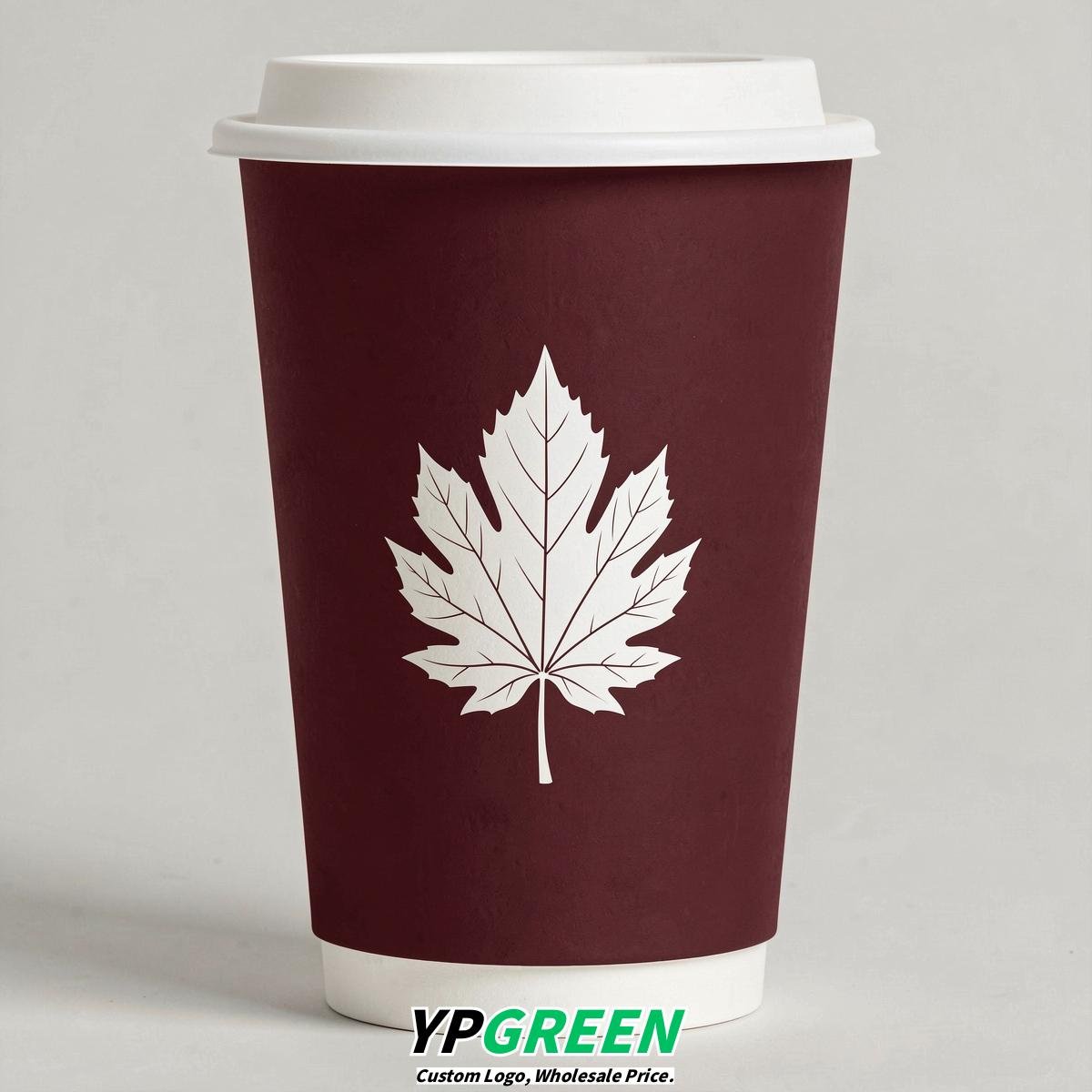 Burgundy Leaves Paper Cups with Lids 8-24oz